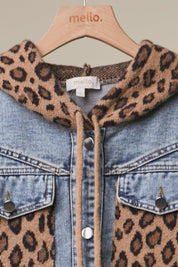Double-Take Animal Print Hooded Denim Vest - Westly