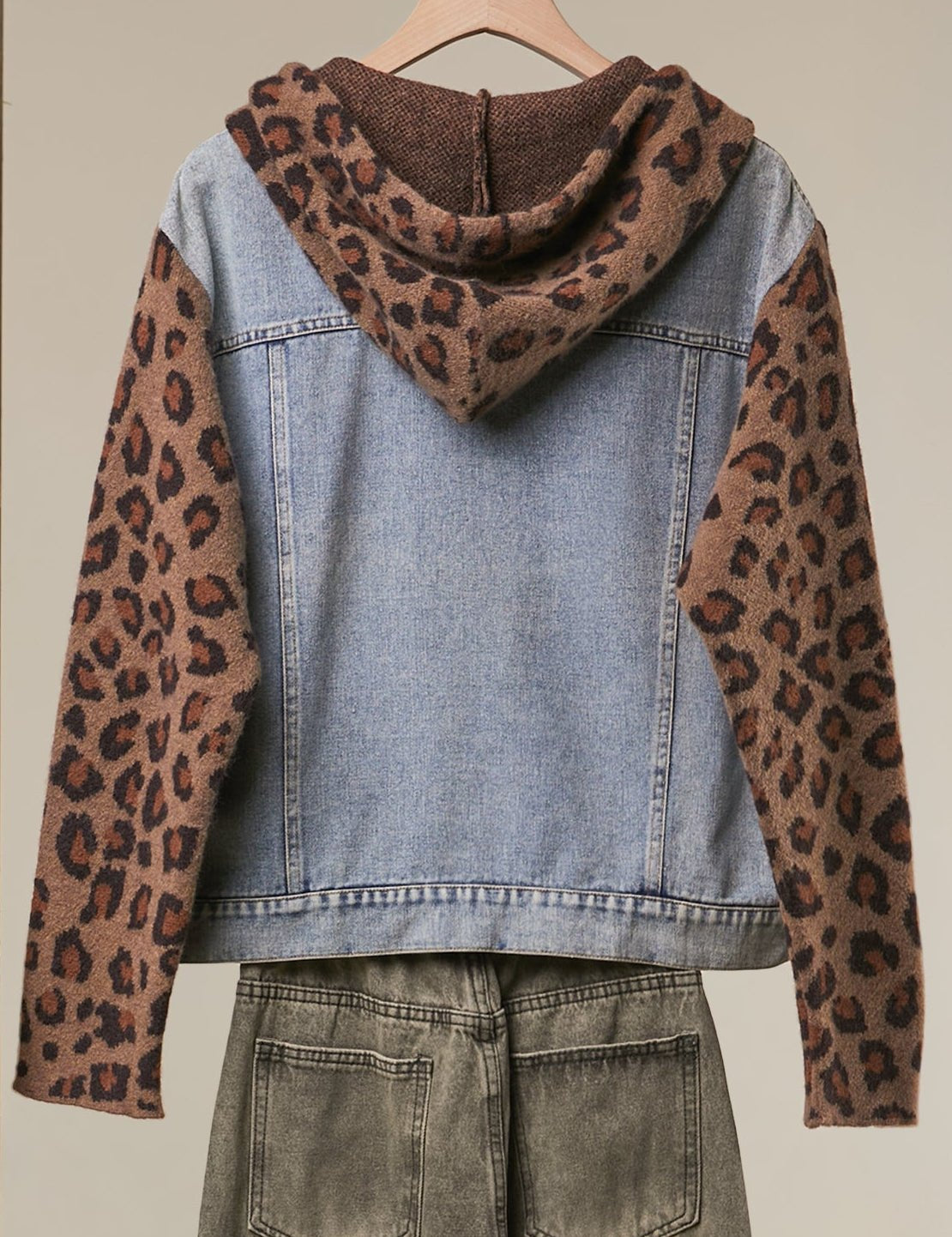 Double-Take Animal Print Hooded Denim Vest - Westly