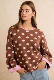 Double Take Contrast Trim Polka Dot Sweater - Westly