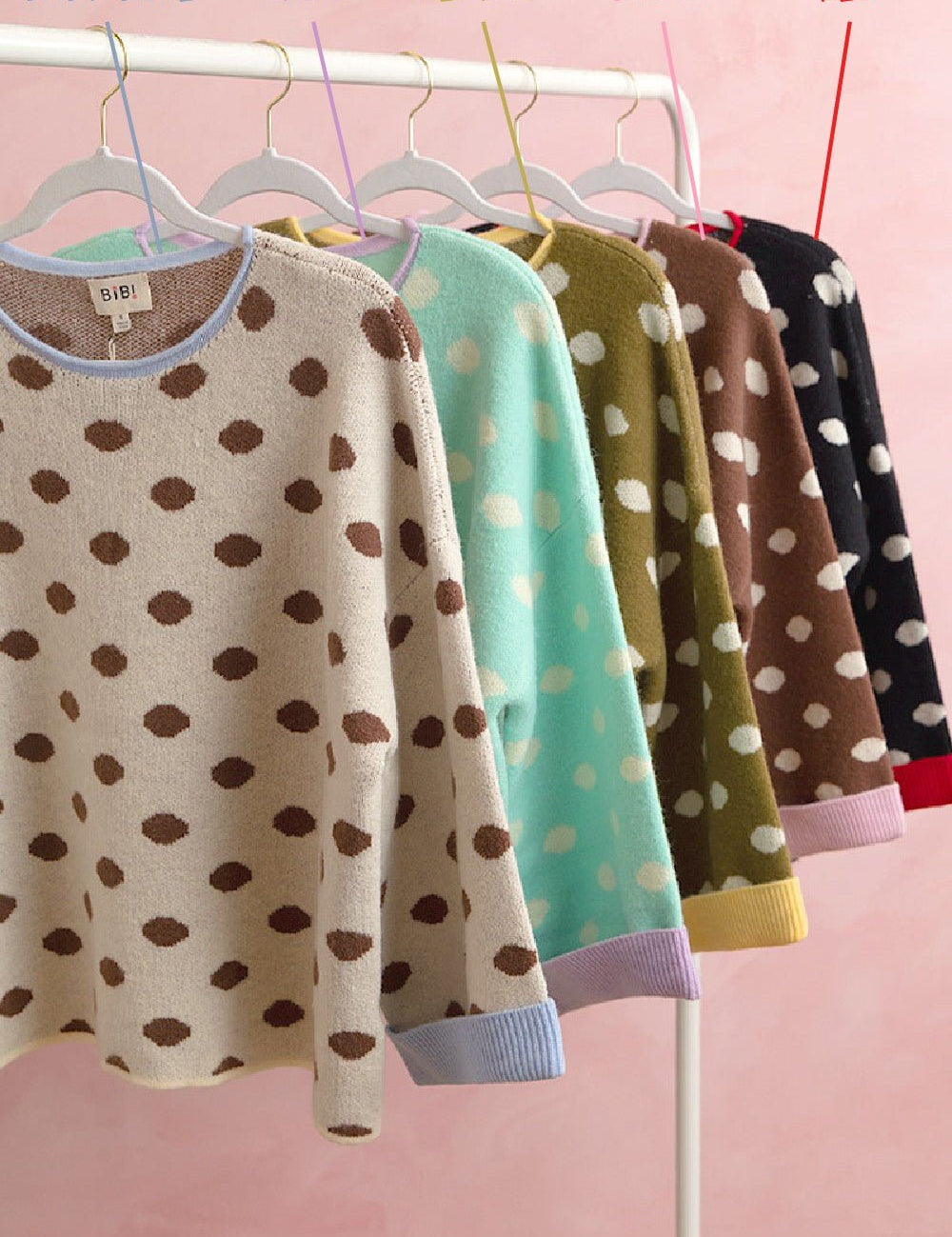 Double Take Contrast Trim Polka Dot Sweater - Westly
