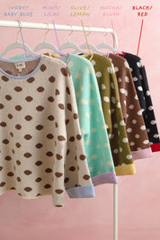 Double Take Contrast Trim Polka Dot Sweater - Westly
