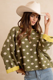 Double Take Contrast Trim Polka Dot Sweater - Westly