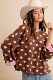 Double Take Contrast Trim Polka Dot Sweater - Westly