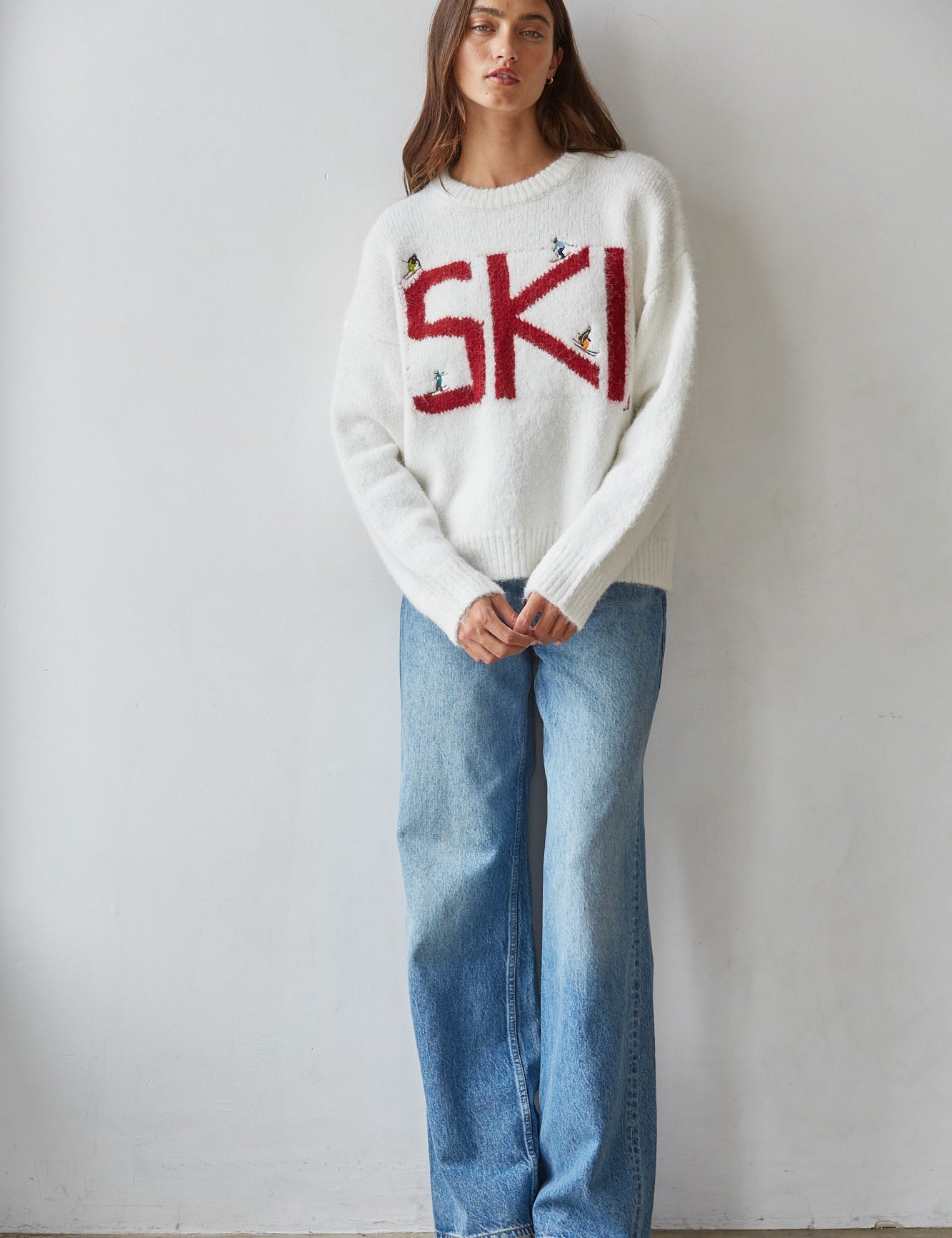 Downhill Lettering Knit Sweater in Ivory Burgundy - product photo 2