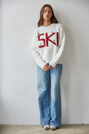 Downhill Lettering Knit Sweater in Ivory Burgundy - product photo 2