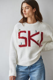 Downhill Lettering Knit Sweater in Ivory Burgundy - product photo 3