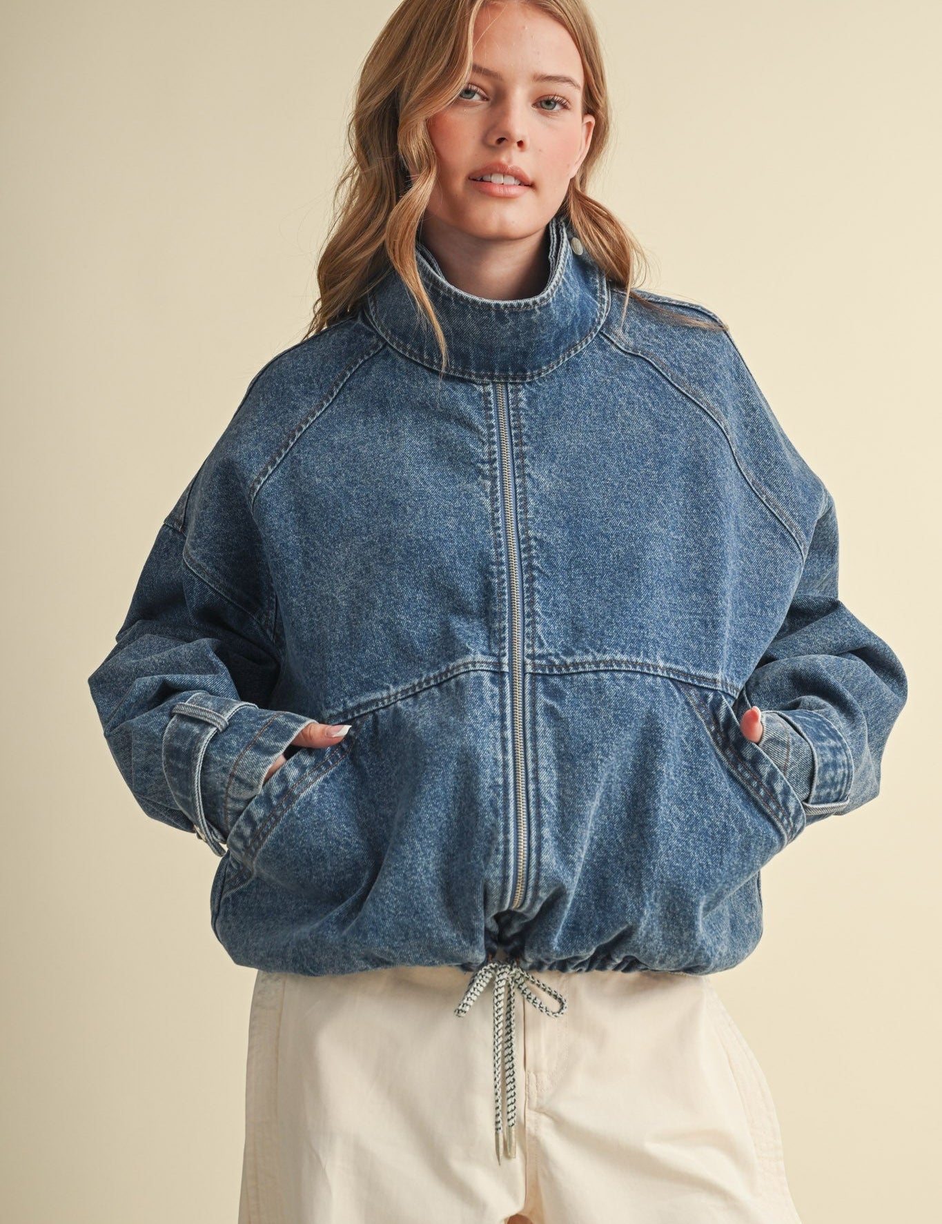 Draw the Line Drawstring Denim Jacket - Westly
