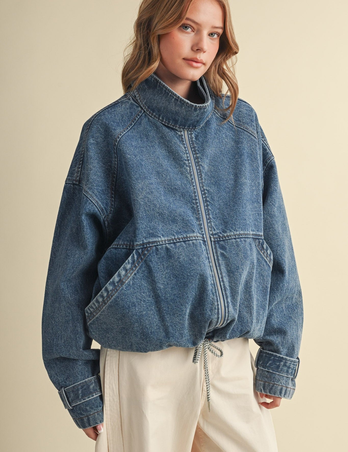 Draw the Line Drawstring Denim Jacket - Westly