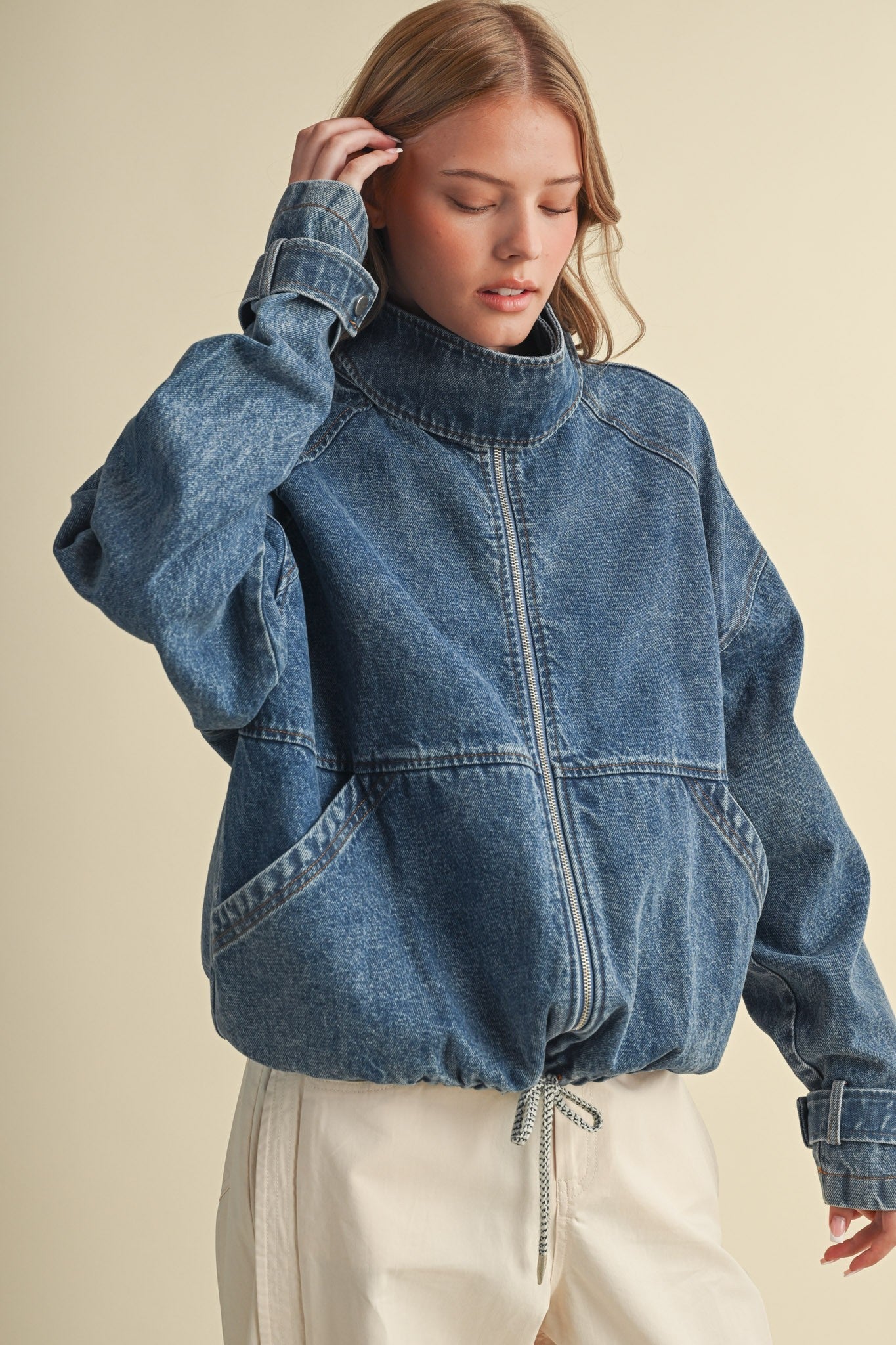 Draw the Line Drawstring Denim Jacket - Westly