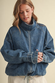 Draw the Line Drawstring Denim Jacket in Denim Blue, photo 1