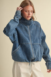 Draw the Line Drawstring Denim Jacket in Denim Blue, photo 2