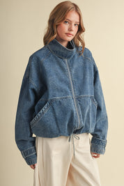 Draw the Line Drawstring Denim Jacket in Denim Blue, photo 5