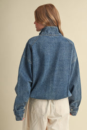Draw the Line Drawstring Denim Jacket in Denim Blue, photo 7