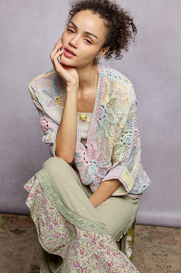 Dreamweaver Oversized Batwing Sleeve Crochet Cardigan - Westly