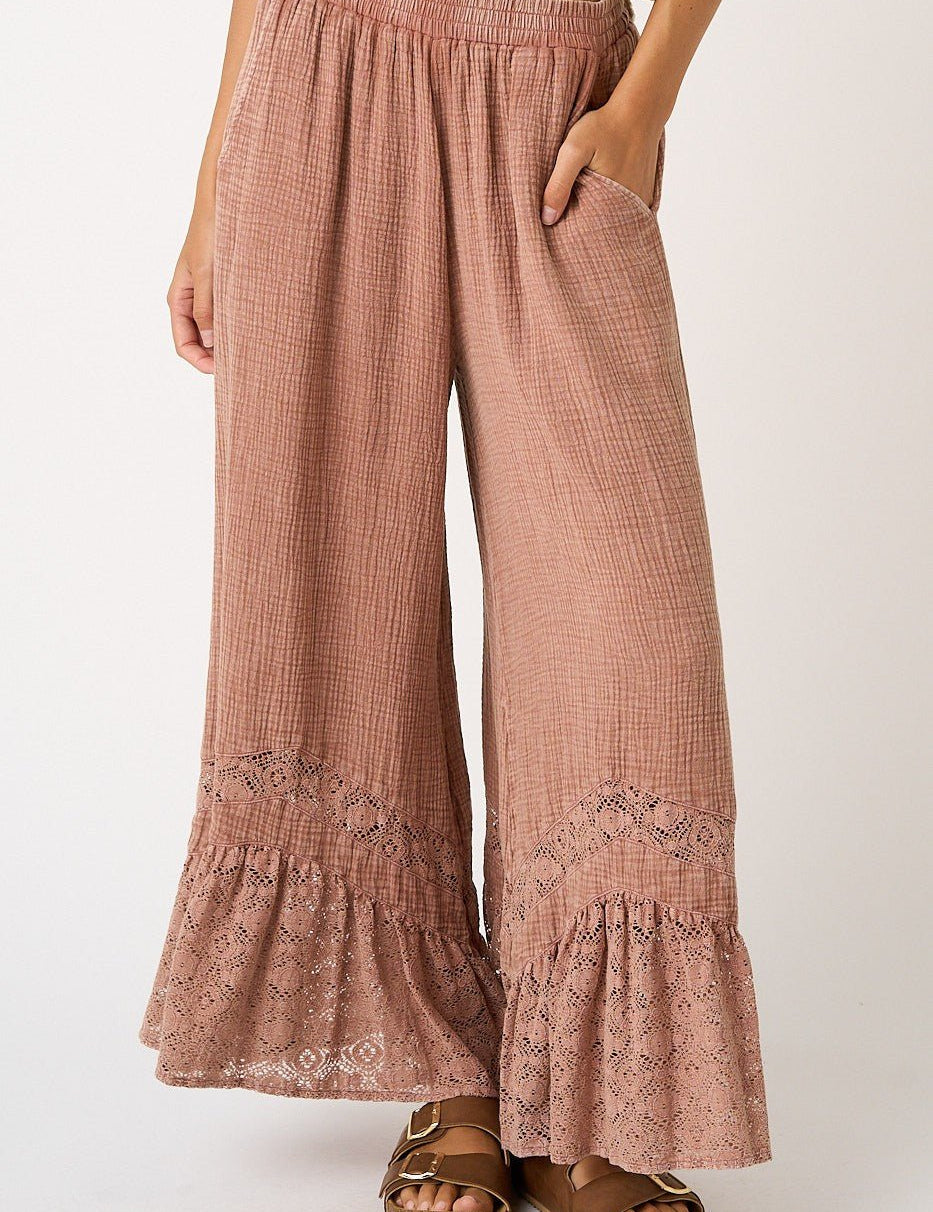 Driftvale Lace Hem Gauze Pants - Westly