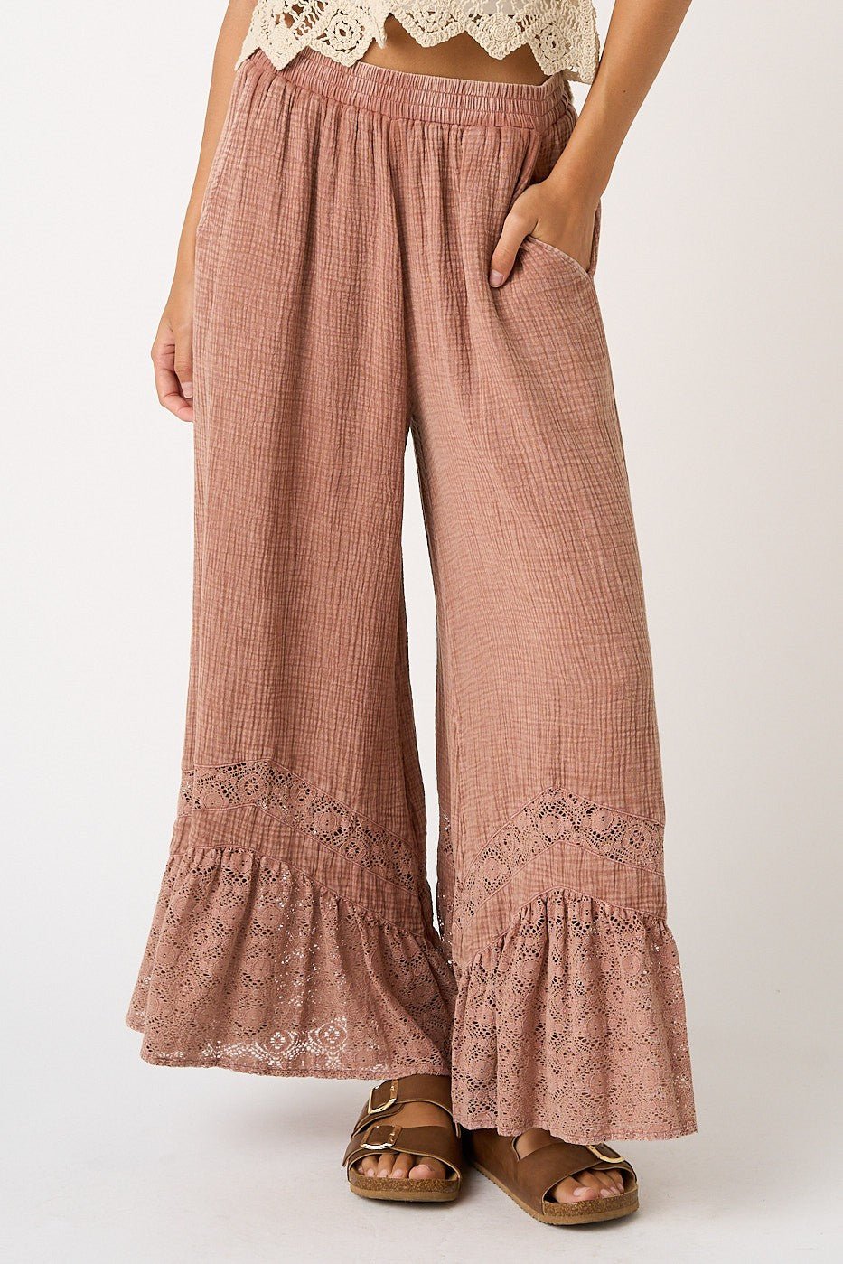 Driftvale Lace Hem Gauze Pants - Westly