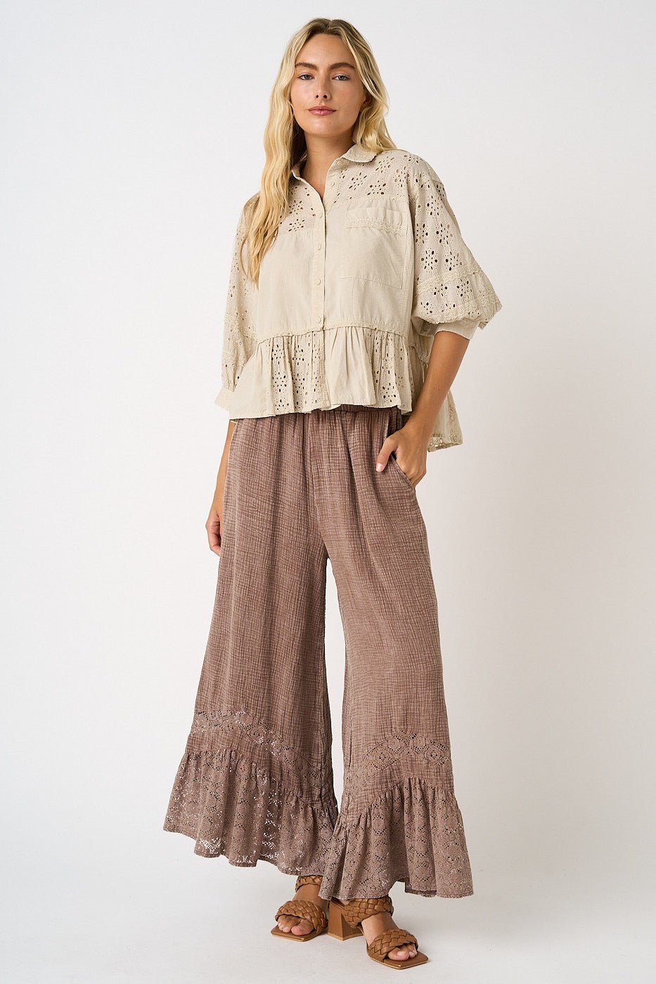 Driftvale Lace Hem Gauze Pants - Westly