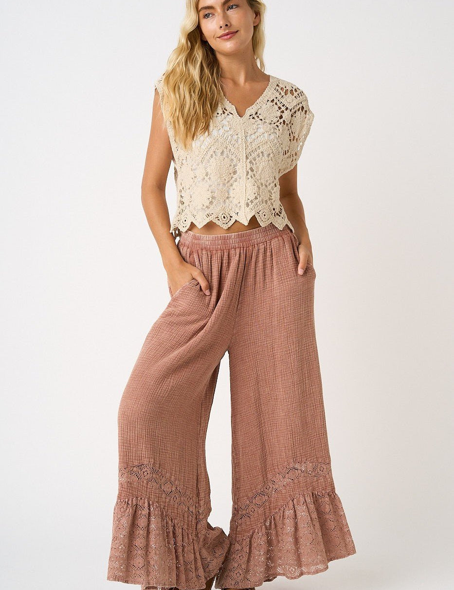 Driftvale Lace Hem Gauze Pants - Westly