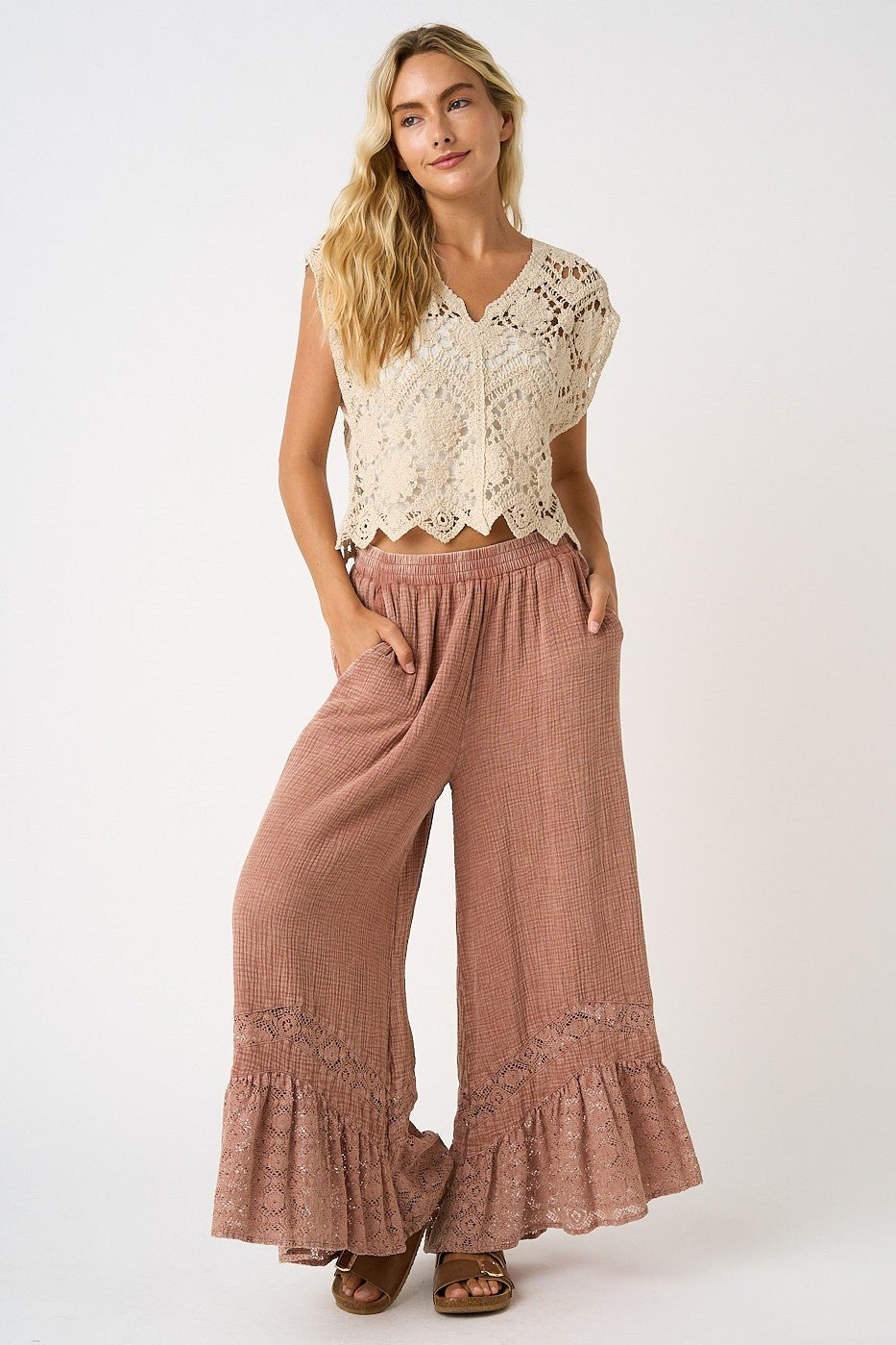Driftvale Lace Hem Gauze Pants - Westly