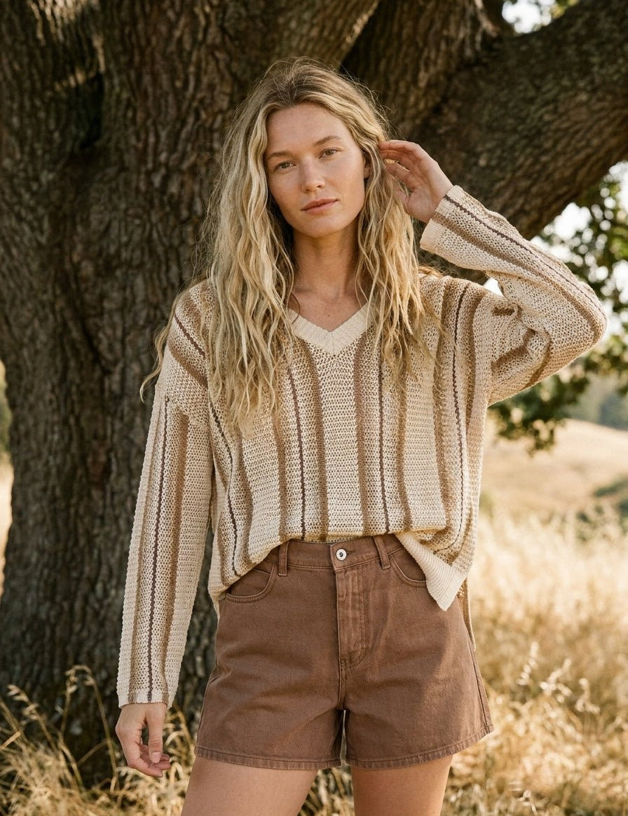 Driftwood Crochet - Knit Oversized V - Neck Sweater - Westly