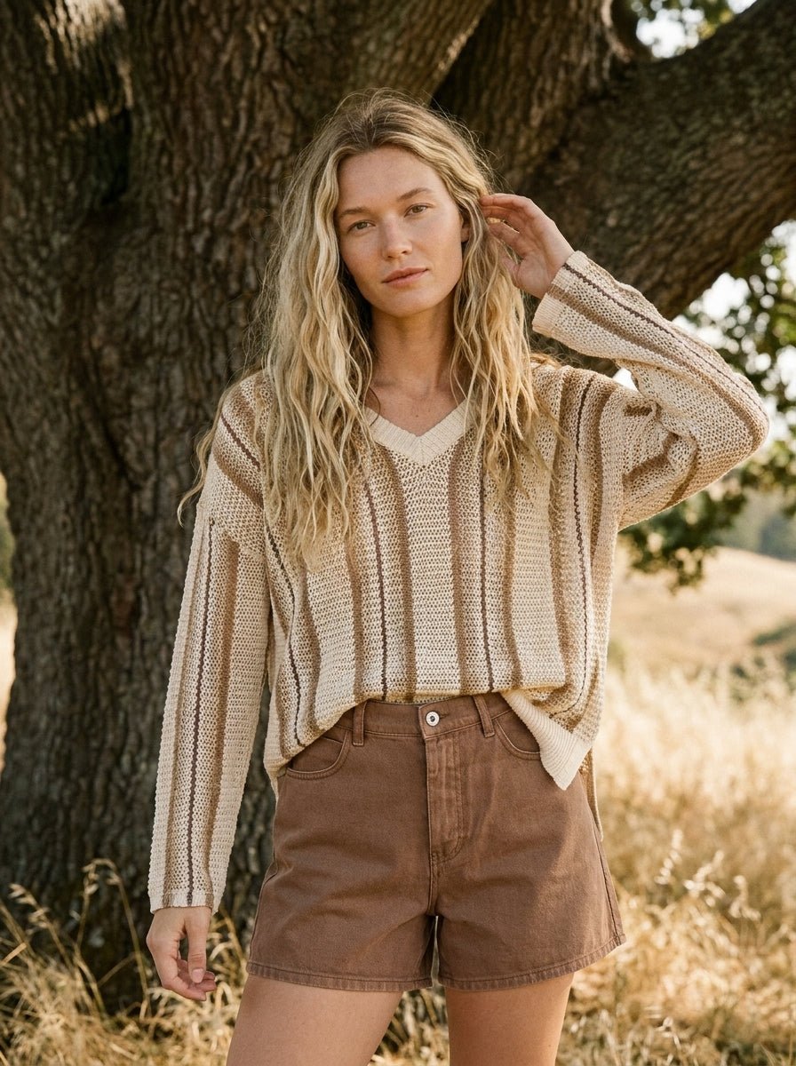 Driftwood Crochet - Knit Oversized V - Neck Sweater - Westly