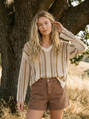 Driftwood Crochet - Knit Oversized V - Neck Sweater - Westly