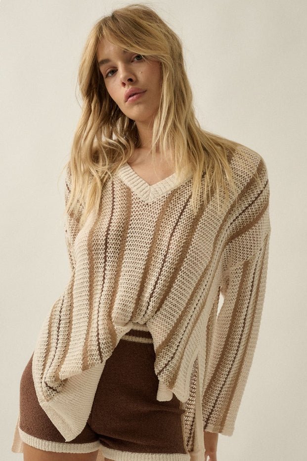 Driftwood Crochet - Knit Oversized V - Neck Sweater - Westly