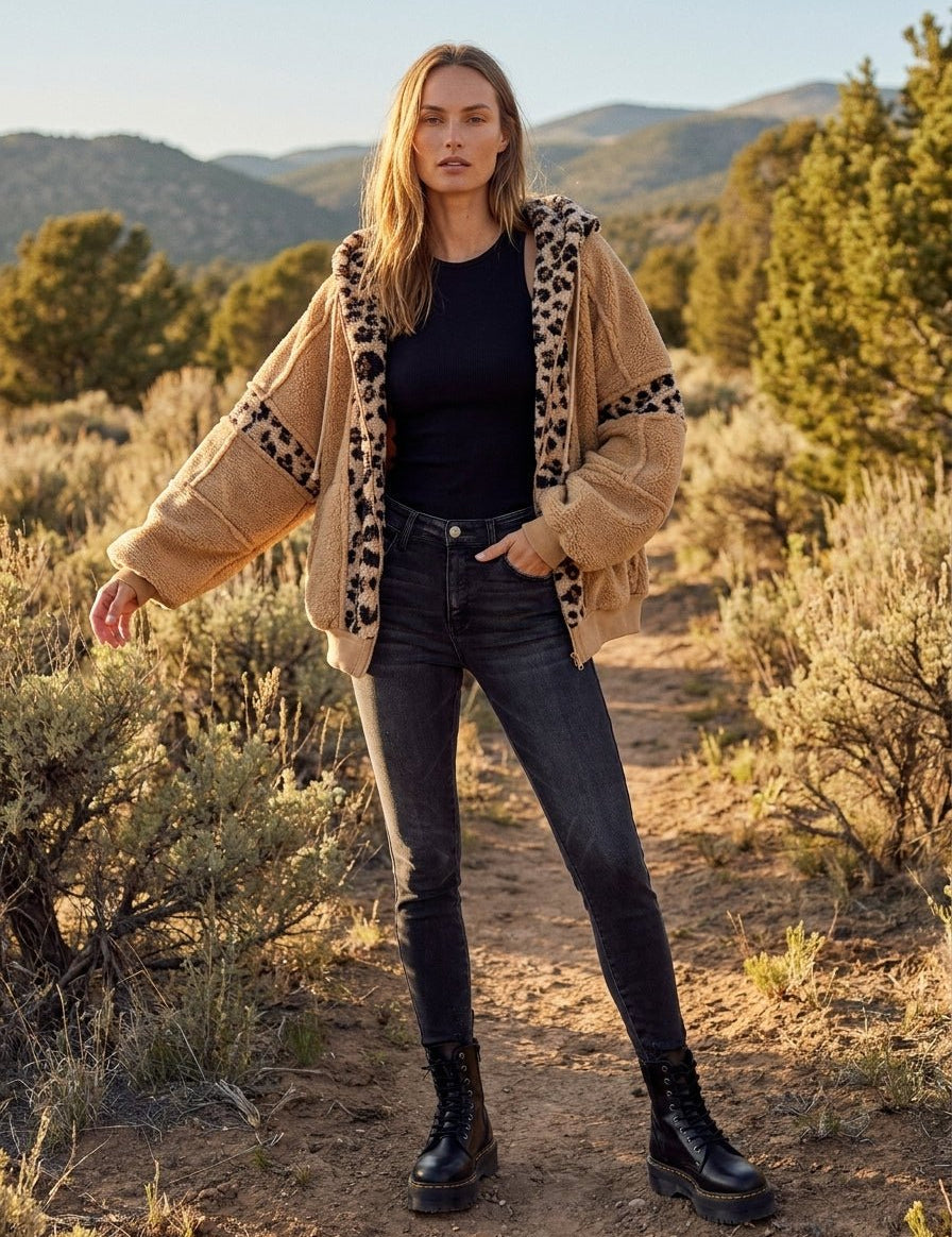Driggs Leopard Sherpa Zip-Up Hoodie - Westly