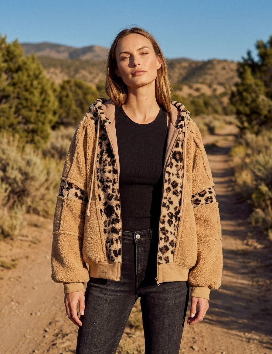 Driggs Leopard Sherpa Zip-Up Hoodie - Westly