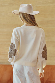 Dusty Blooms Embellished Textured Pullover - Westly