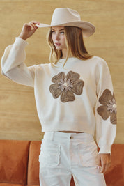 Dusty Blooms Embellished Textured Pullover - Westly
