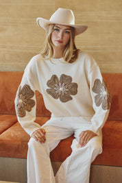 Dusty Blooms Embellished Textured Pullover - Westly