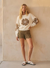 Dusty Blooms Embellished Textured Pullover - Westly