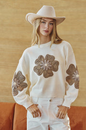 Dusty Blooms Embellished Textured Pullover - Westly