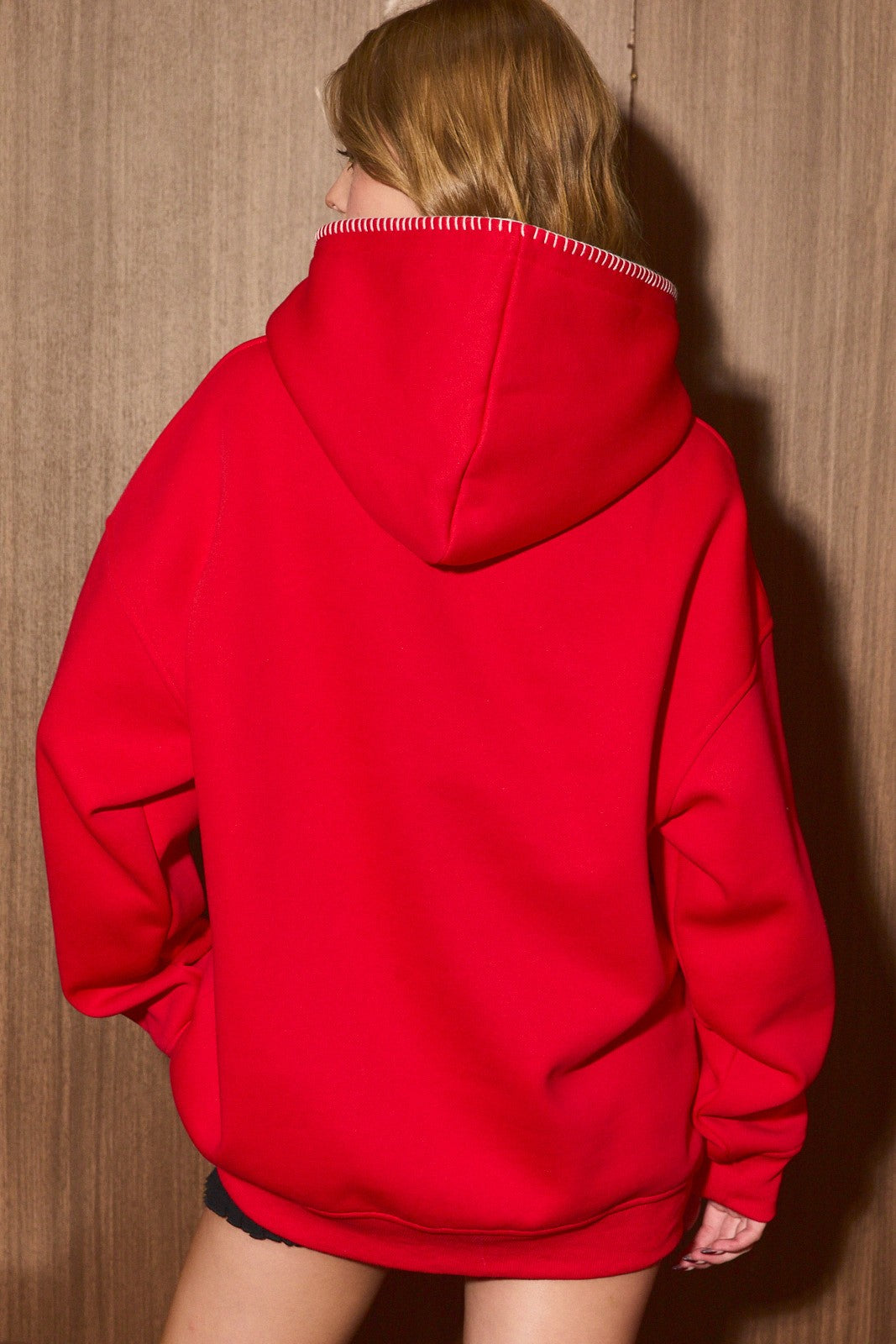Eartha Embroidered Oversized Hoodie in Red — product photo 07