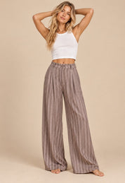 Eastport Pleated Stripe Wide Leg Trousers - Westly