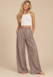Eastport Pleated Stripe Wide Leg Trousers - Westly