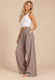 Eastport Pleated Stripe Wide Leg Trousers - Westly