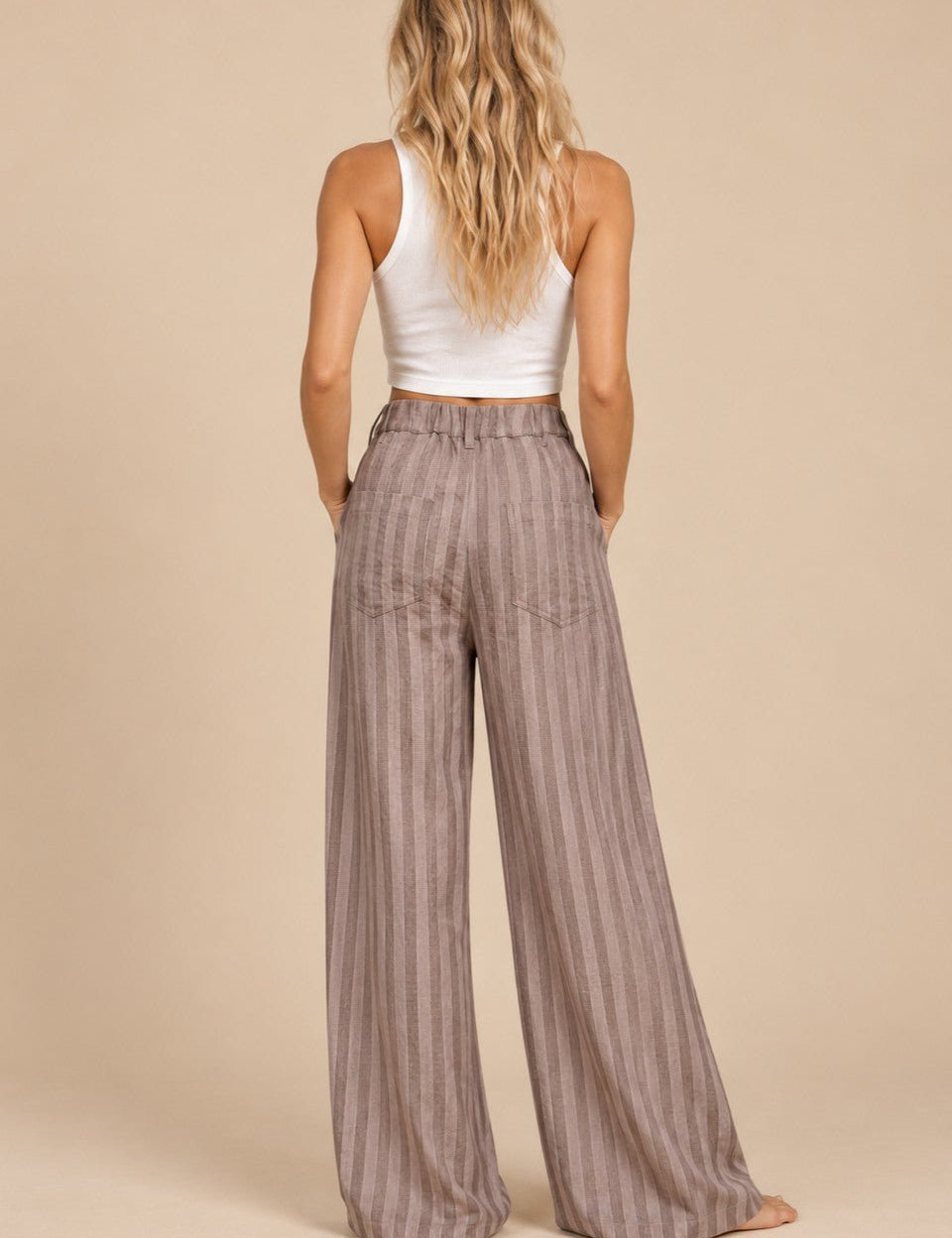 Eastport Pleated Stripe Wide Leg Trousers - Westly