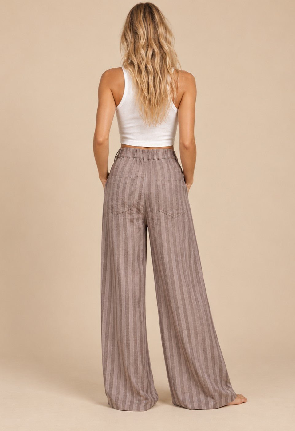 Eastport Pleated Stripe Wide Leg Trousers - Westly