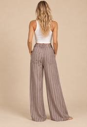 Eastport Pleated Stripe Wide Leg Trousers - Westly