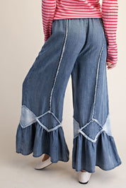 Easy Breezy Ruffle Bottom Washed Chambray Pants - Westly