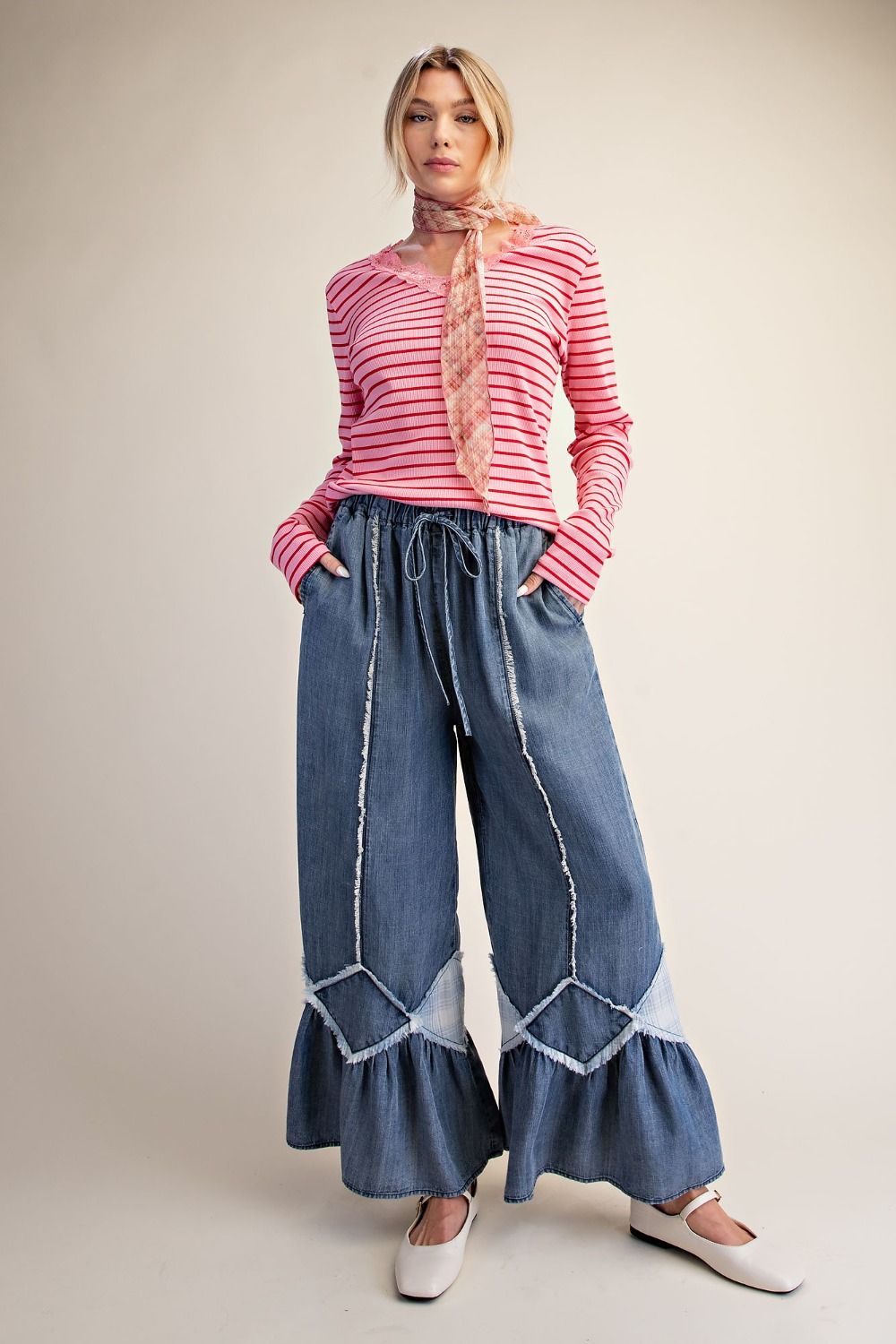 Easy Breezy Ruffle Bottom Washed Chambray Pants - Westly