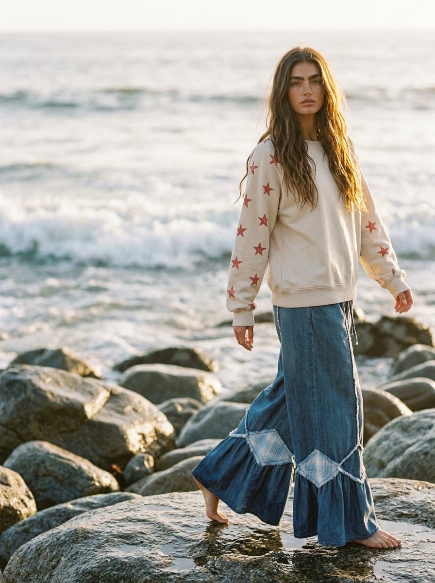 Easy Breezy Ruffle Bottom Washed Chambray Pants - Westly