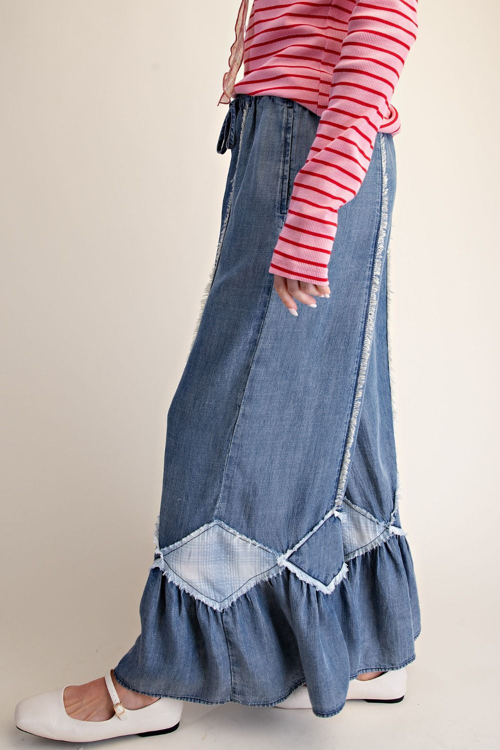 Easy Breezy Ruffle Bottom Washed Chambray Pants - Westly