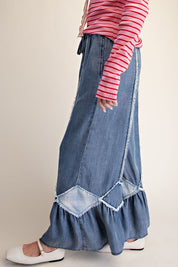 Easy Breezy Ruffle Bottom Washed Chambray Pants - Westly