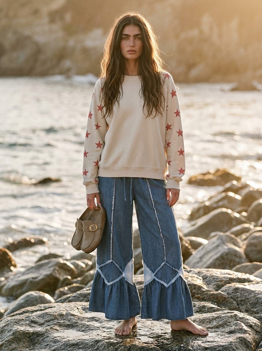 Easy Breezy Ruffle Bottom Washed Chambray Pants - Westly