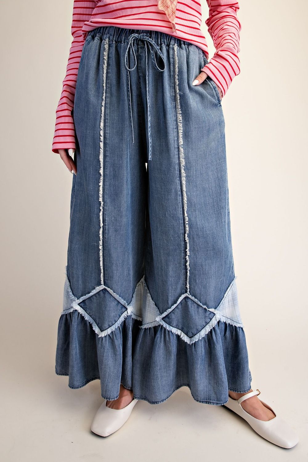 Easy Breezy Ruffle Bottom Washed Chambray Pants - Westly