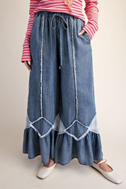 Easy Breezy Ruffle Bottom Washed Chambray Pants - Westly
