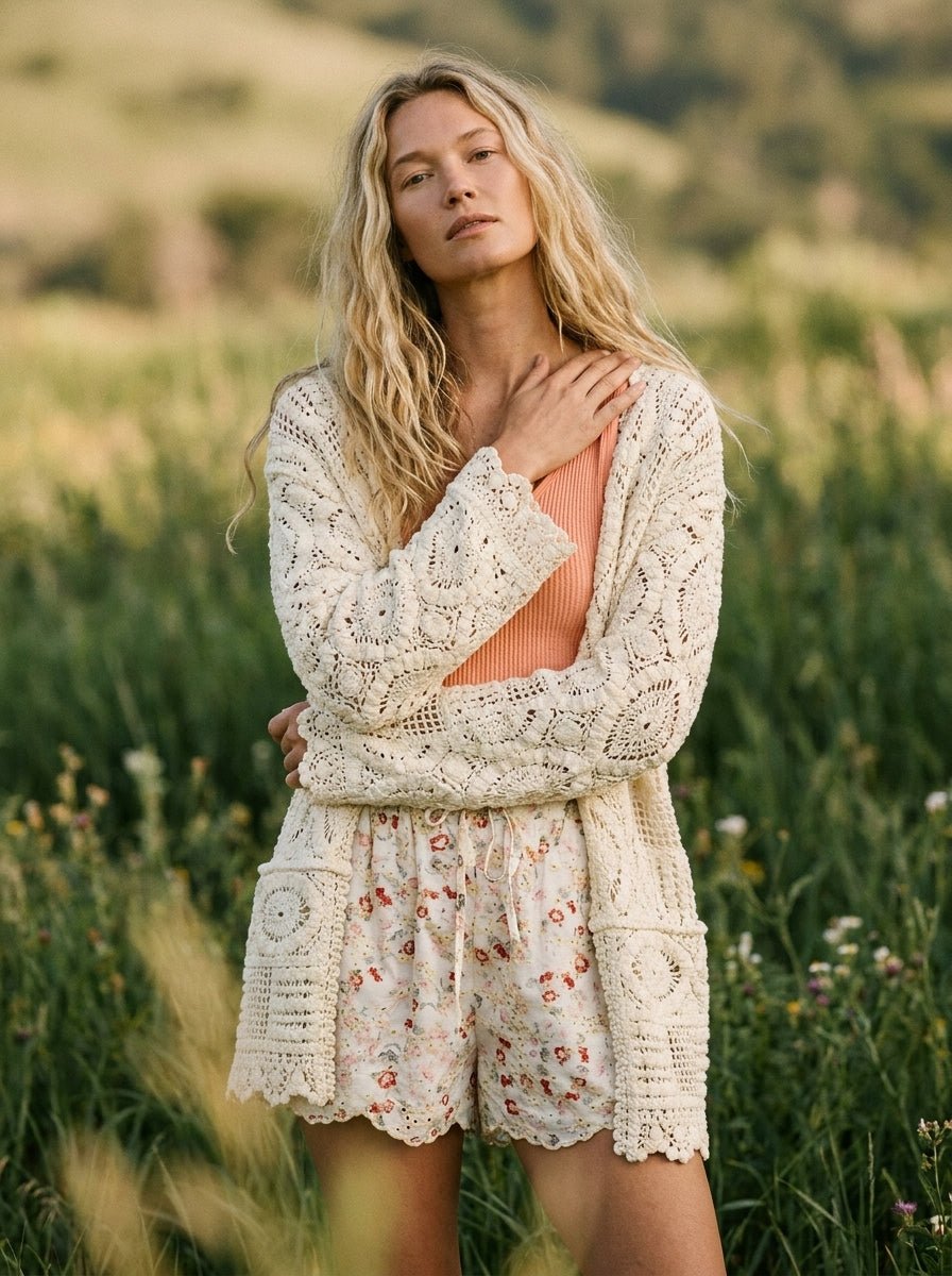 Eden Scallop Edge Embroidery Floral Print Shorts - Westly